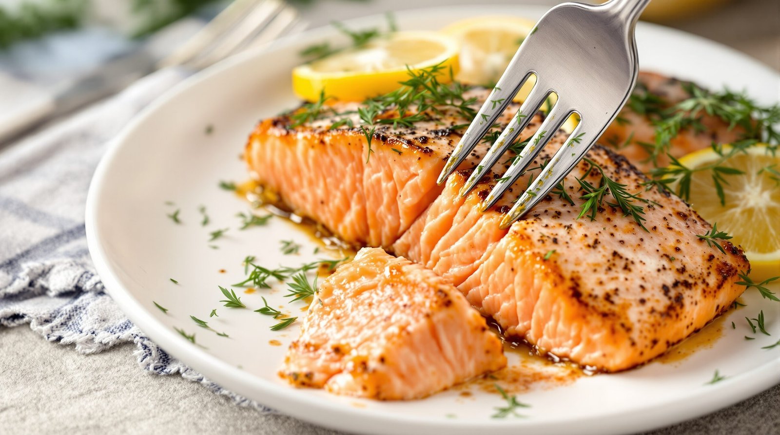 Baked salmon with lemon flaked open – NourishTable