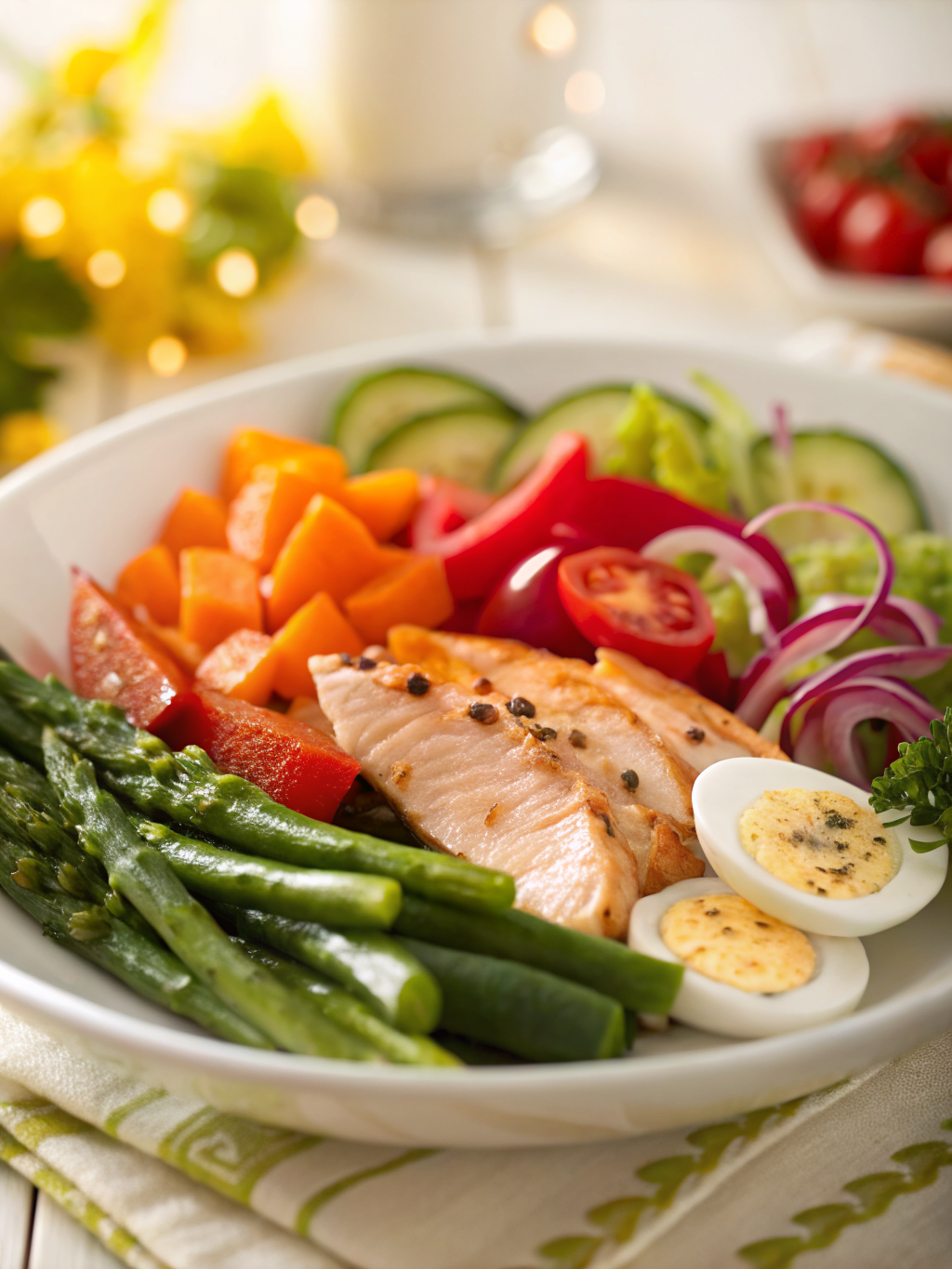 best homemade elegant Mother's Day elegant dinner bright healthy colorful close-up