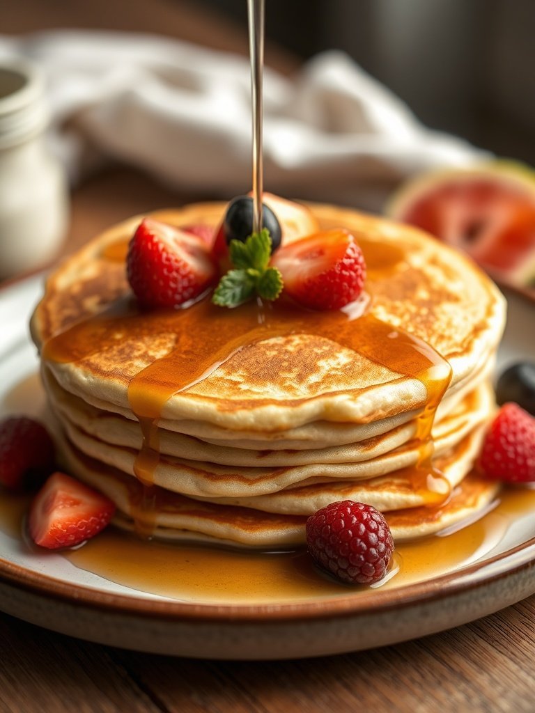 best homemade elegant Mother's Day pancakes plated breakfast close-up