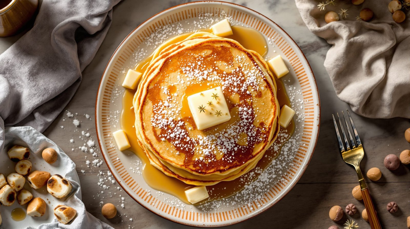 Best homemade pancakes on a rustic plate, topped with syrup and berries
