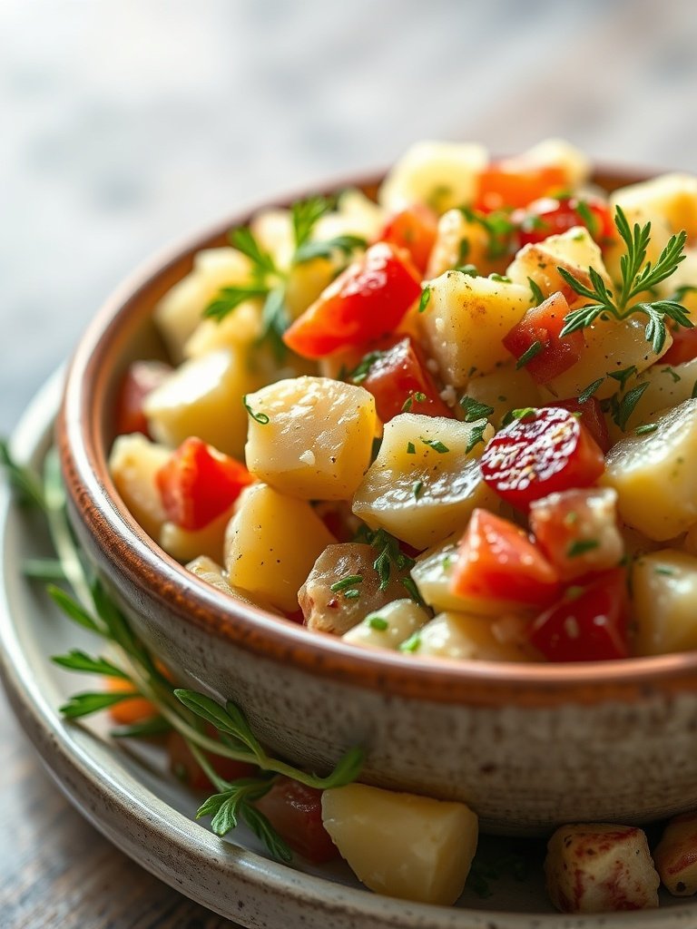 best homemade potato salad for memorial day close-up texture and garnish