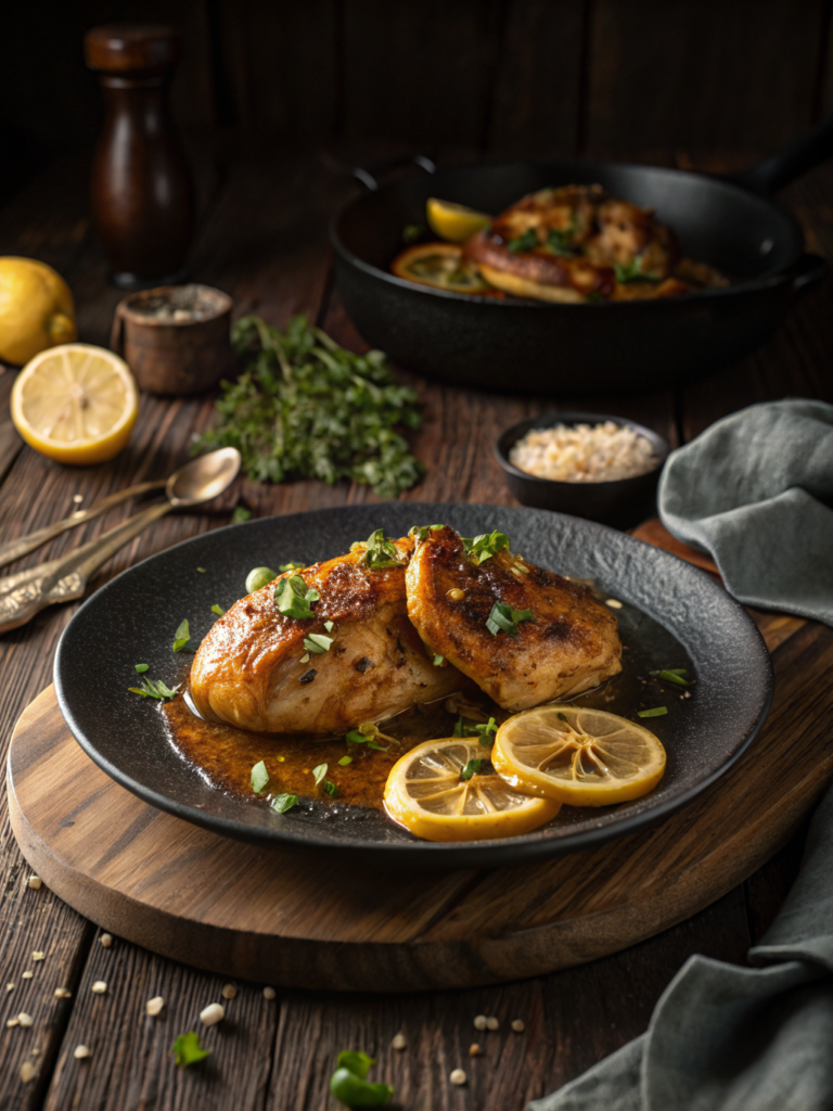 Chicken recipes easy on rustic plate, warm light