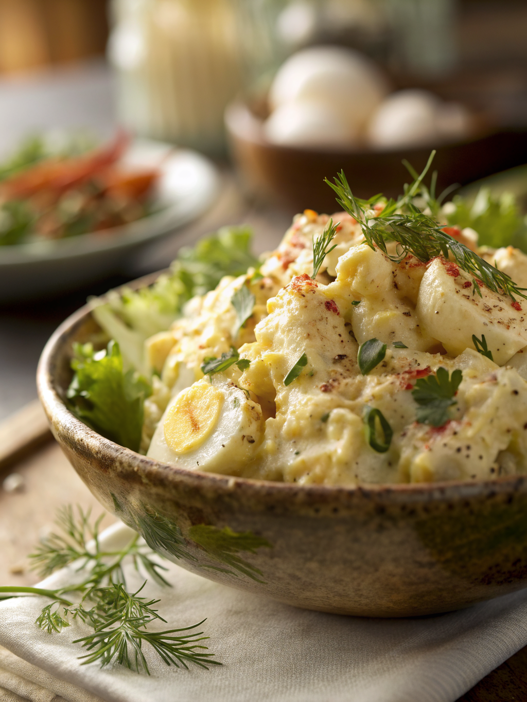 easy deviled egg potato salad close-up texture and garnish