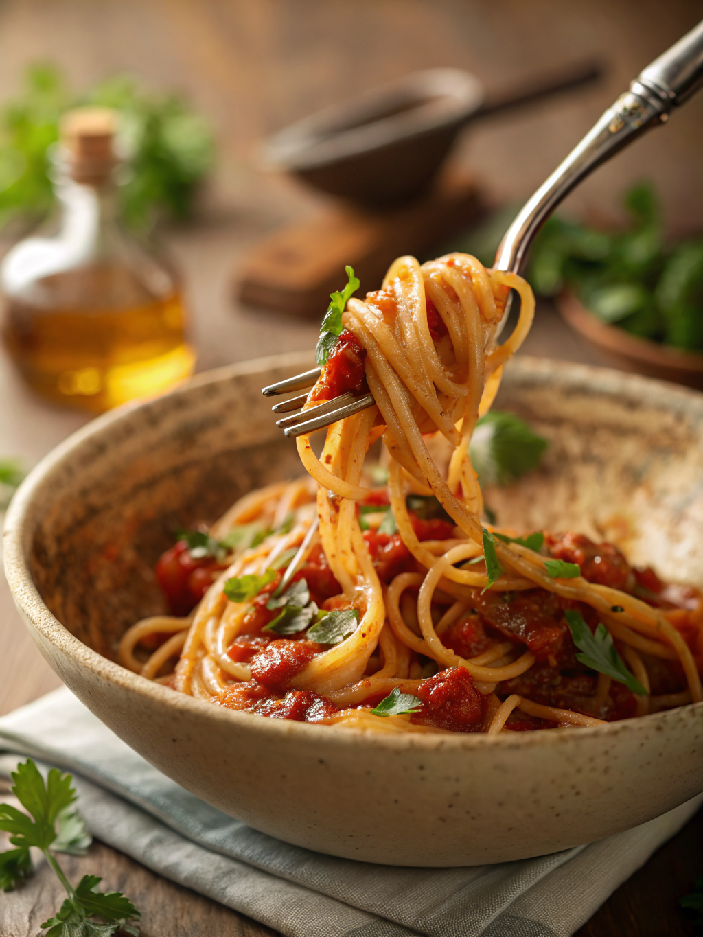 easy pasta recipes fork twirl close-up with sauce