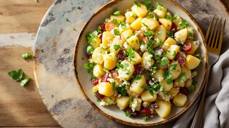 Easy potato salad recipe with creamy dressing and fresh herbs
