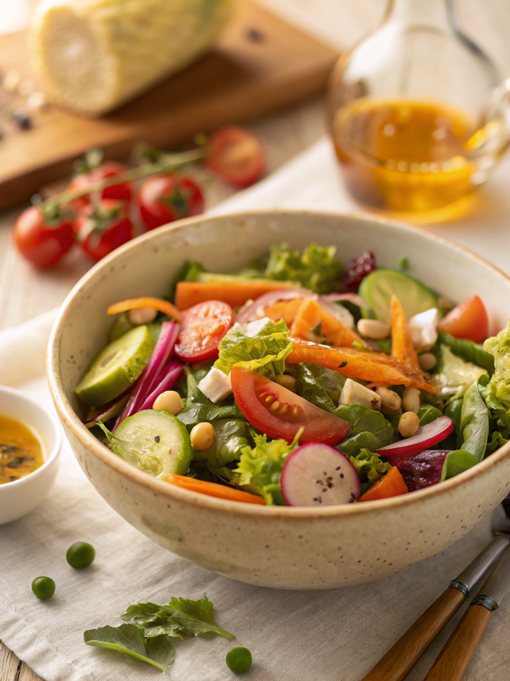 easy spring salad recipe overhead colorful salad ingredients