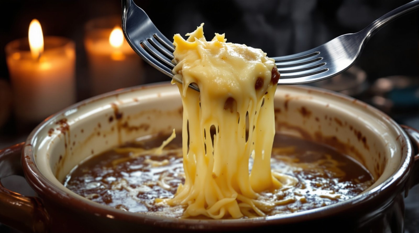 French onion soup recipe in oven-safe bowl with melted cheese