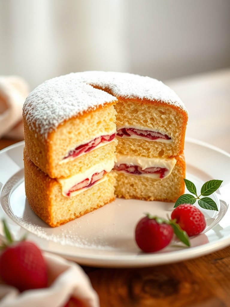 homemade elegant mother's day cake slice cross-section showing layers