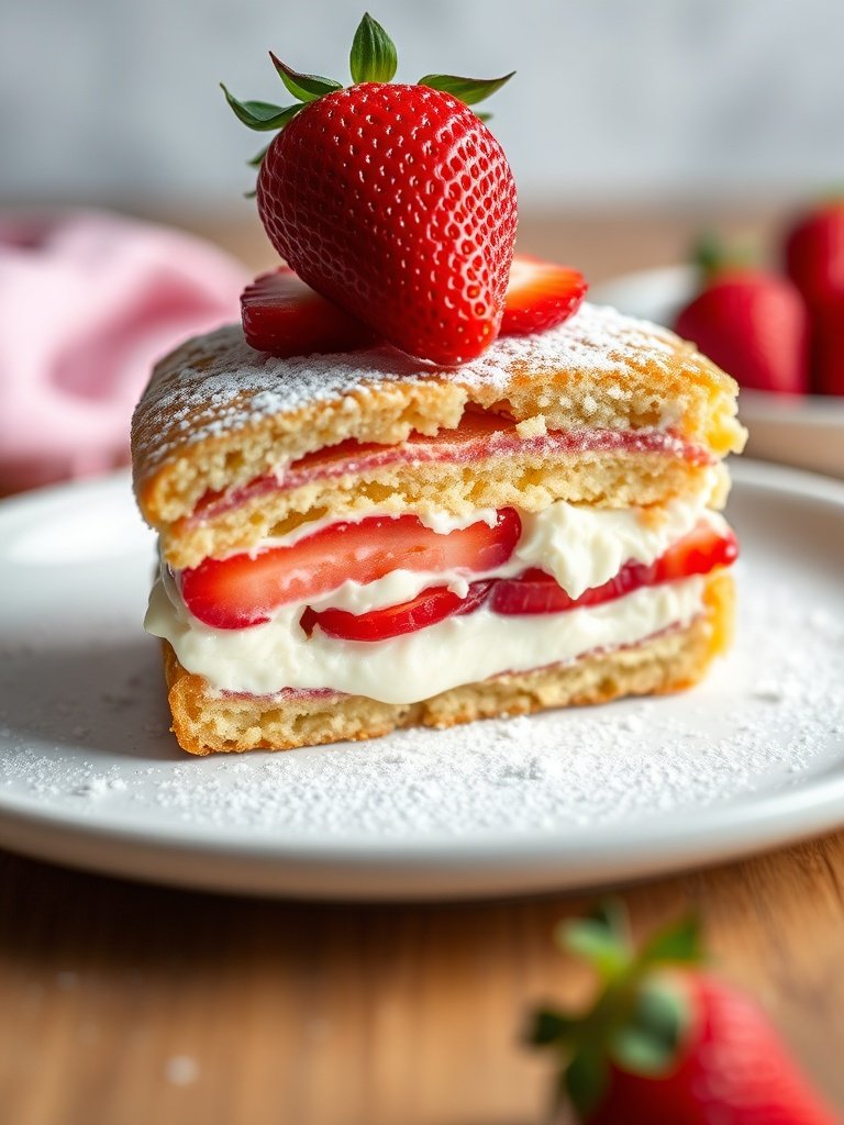 homemade mother's day strawberry shortcake slice cross-section showing layers