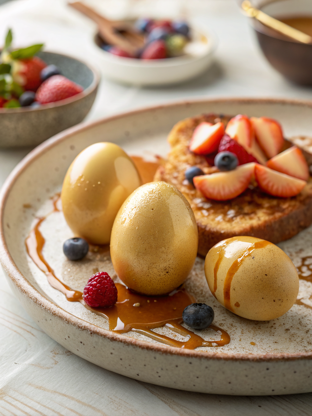 peanut butter easter eggs plated breakfast close-up