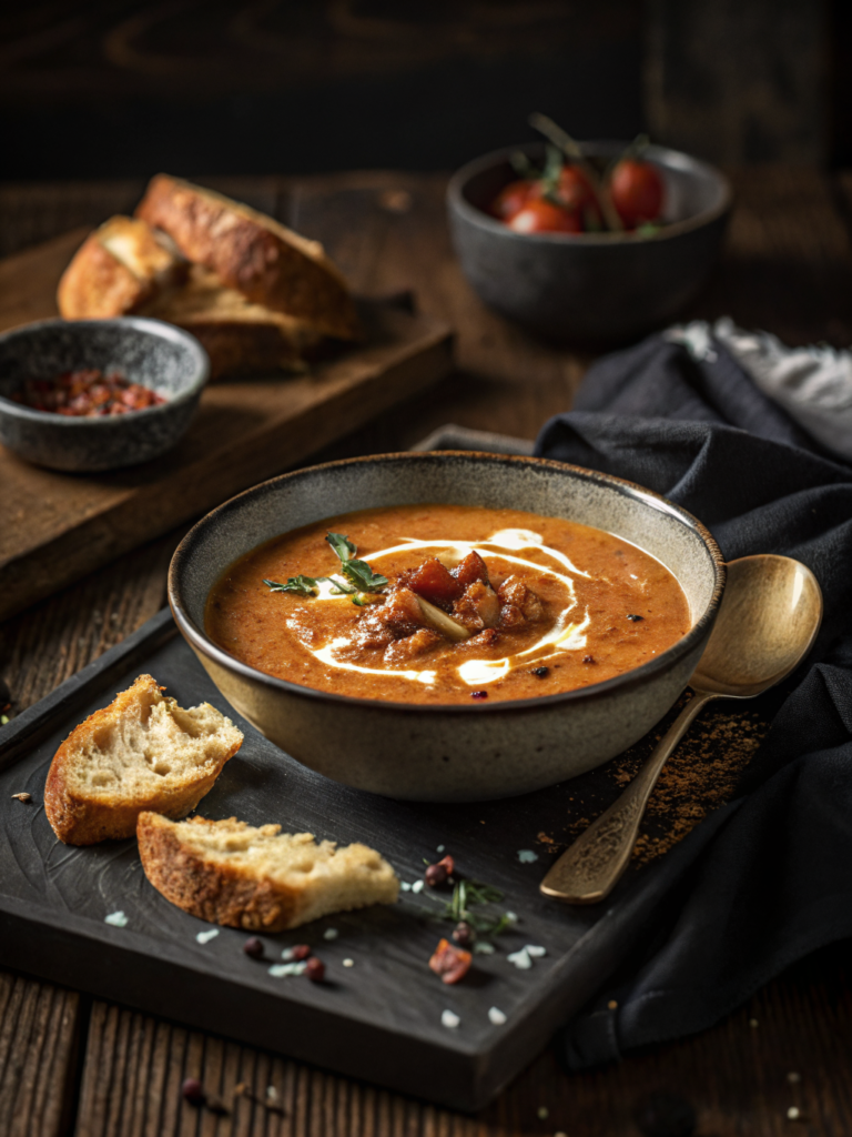 soup recipes easy in a rustic ceramic bowl, warm golden light