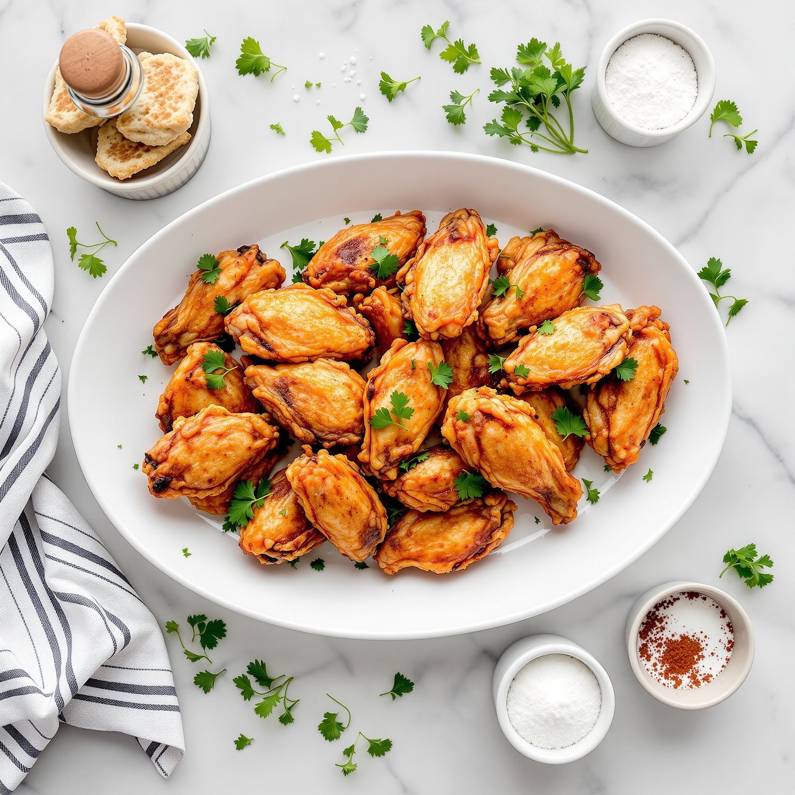 Crispy Baked Chicken Wings ingredients flat lay