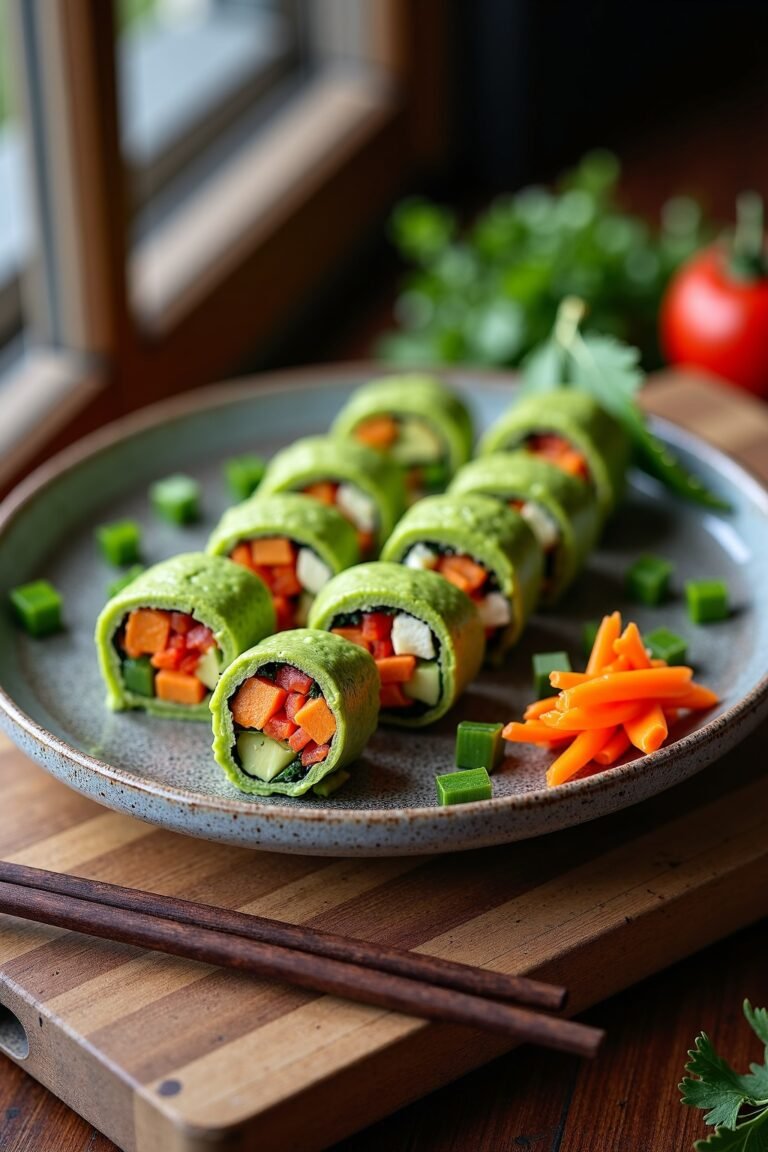 Authentic Vegetable Sushi Rolls with Avocado on ceramic plate, max 125 chars