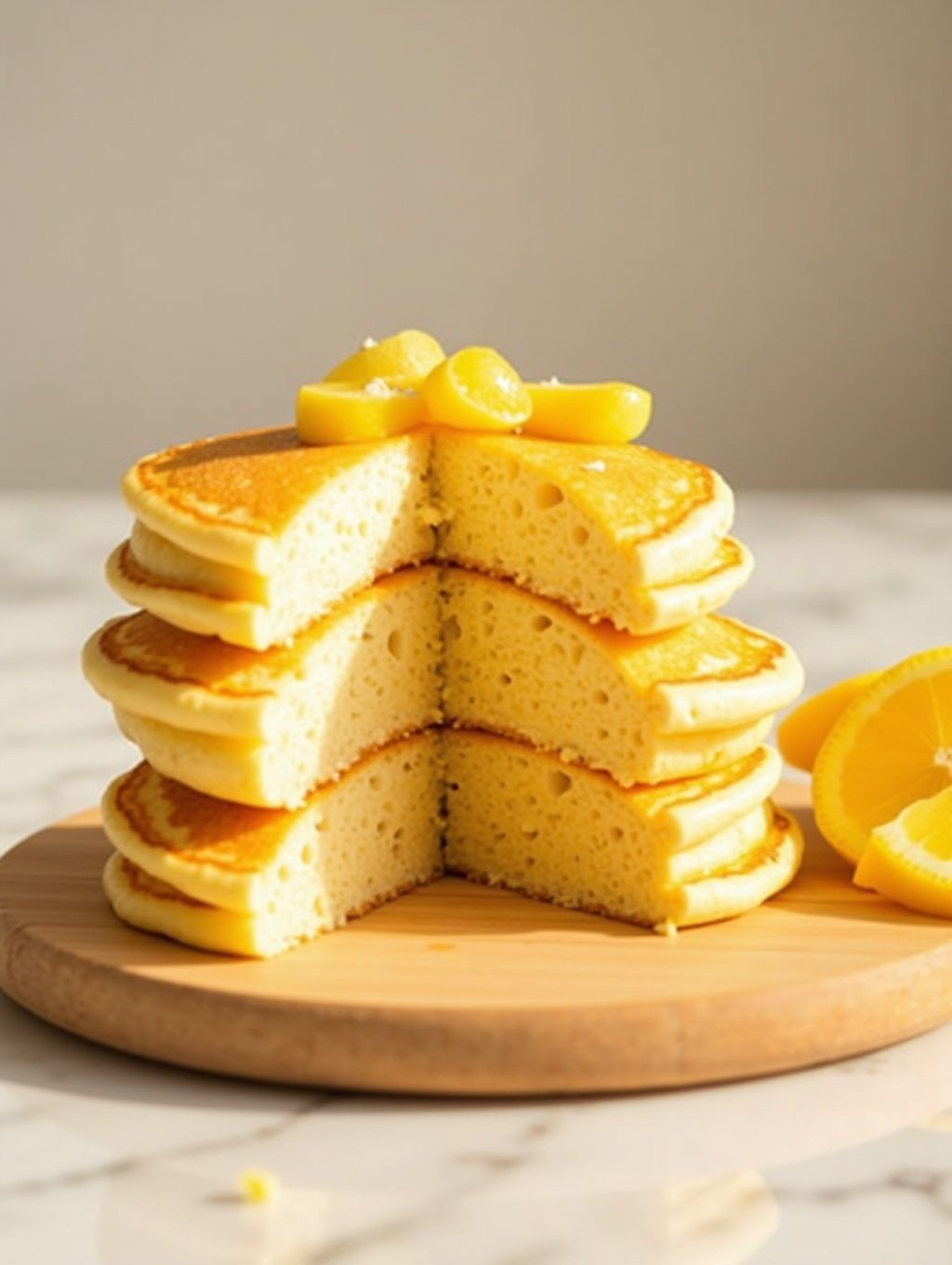 Decadent Lemon Ricotta Pancakes for Mother's Day Brunch cross-section or sliced, max 125 chars