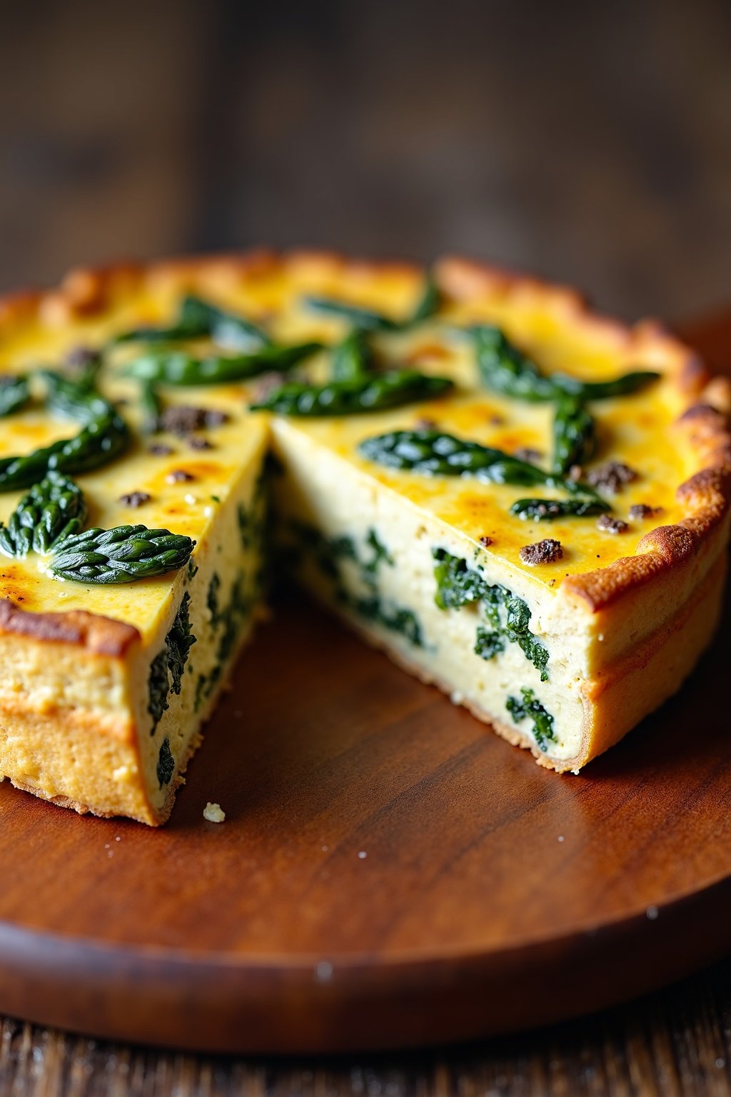 Elegant Mother's Day Brunch Frittata with Asparagus and Goat Cheese cross-section, interior texture
