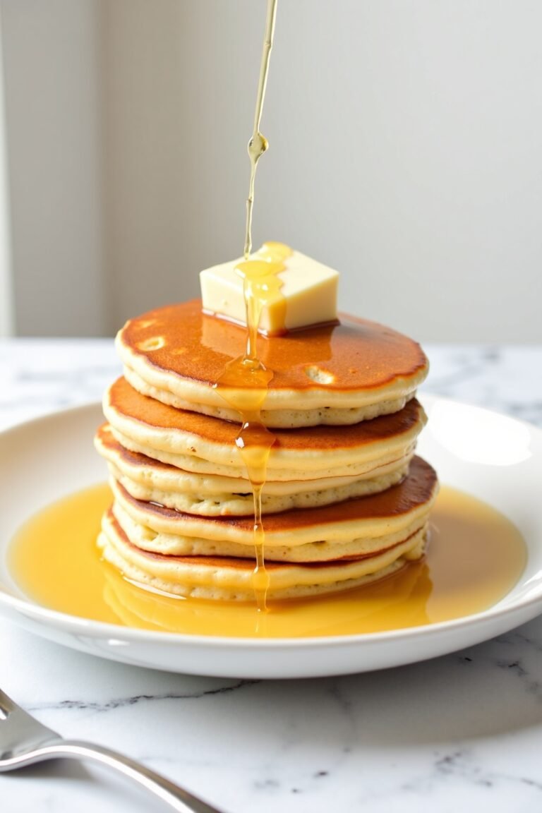 Elegant Mother's Day Brunch Pancakes Recipe beautifully plated on white marble