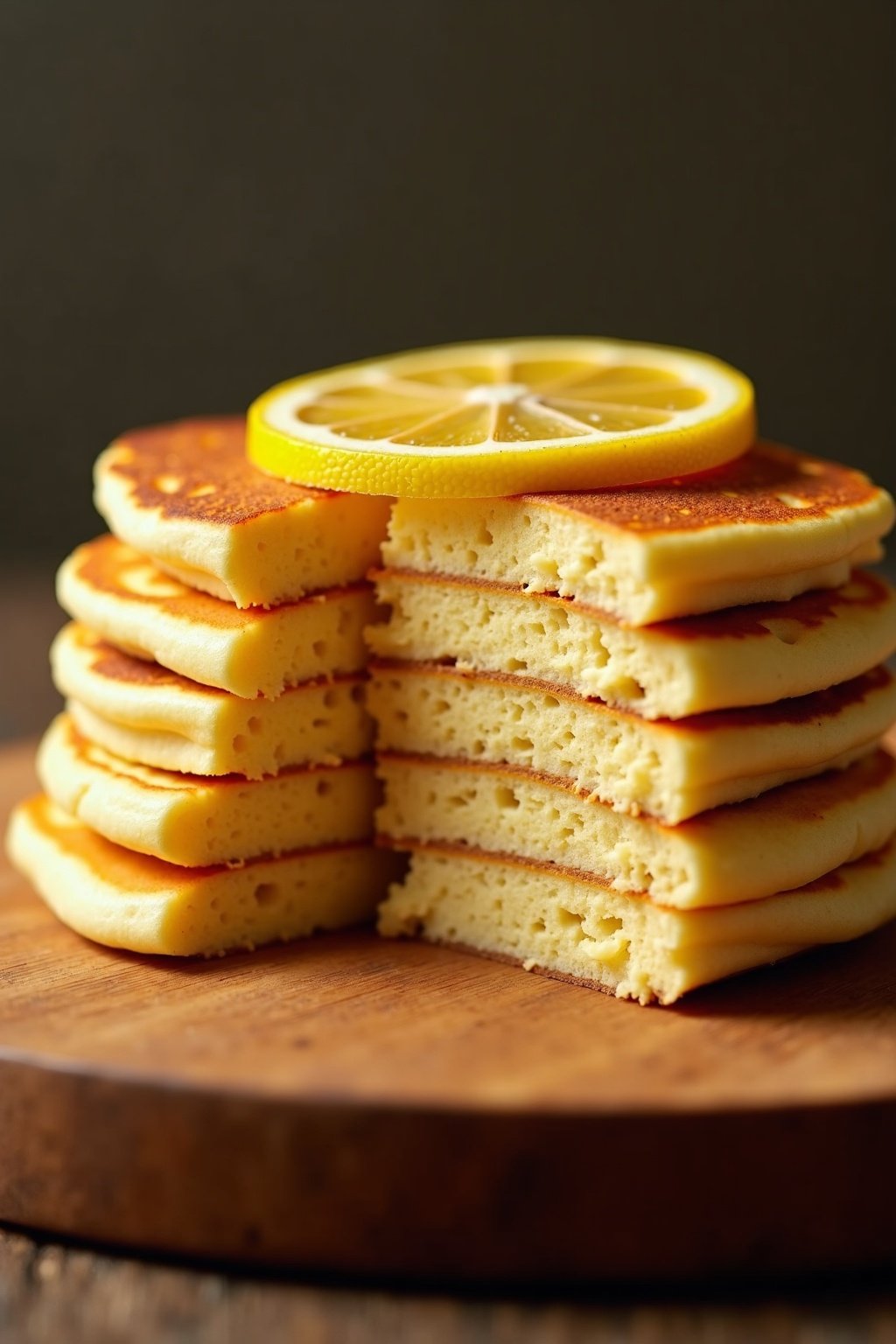 Gourmet Lemon Pancakes with Ricotta for Mother's Day Breakfast cross-section texture
