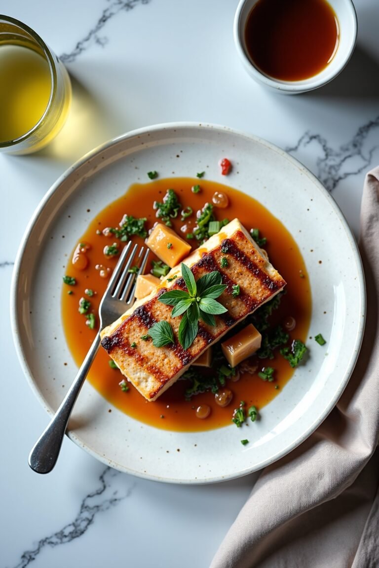 Grilled Cedar Plank Trout with Fresh Herbs Recipe on ceramic dish, vibrant herbs