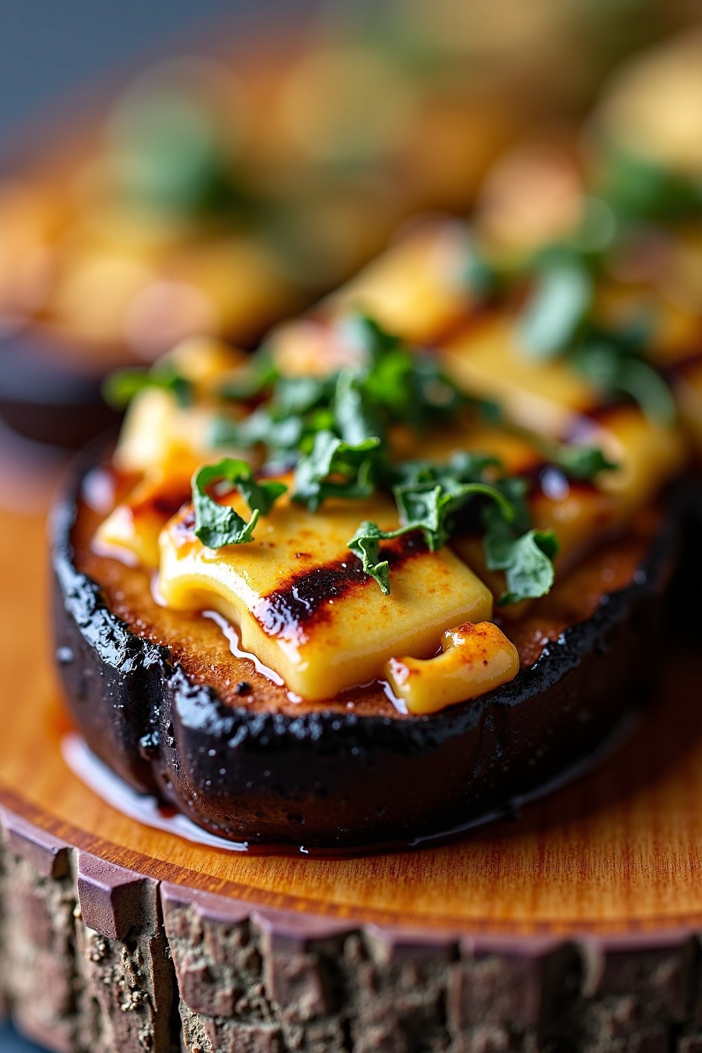 Grilled eggplant and zucchini skewers with herb dressing cross-section