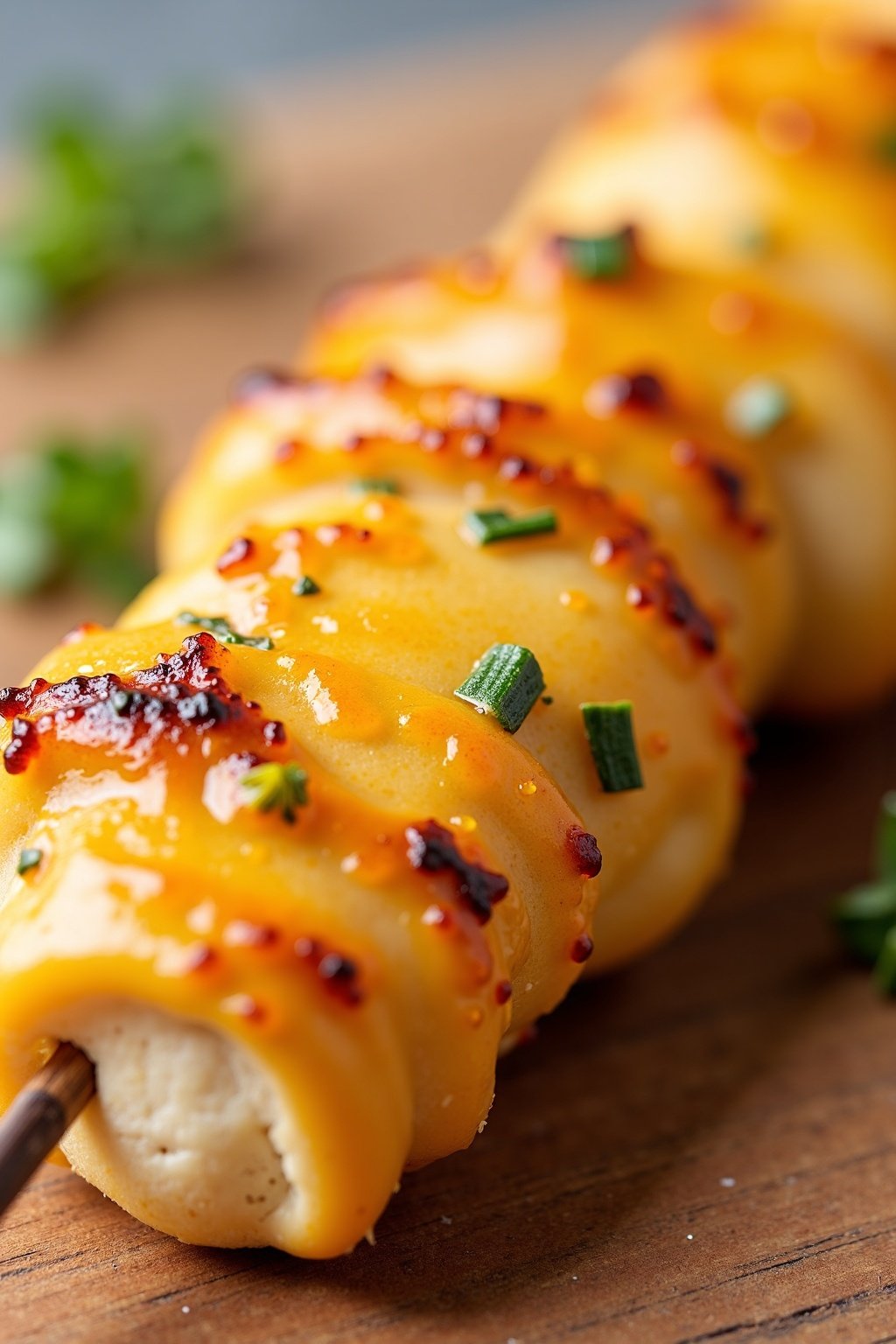 Grilled Herb-Mustard Turkey Skewers for Memorial Day cross-section, detailed texture