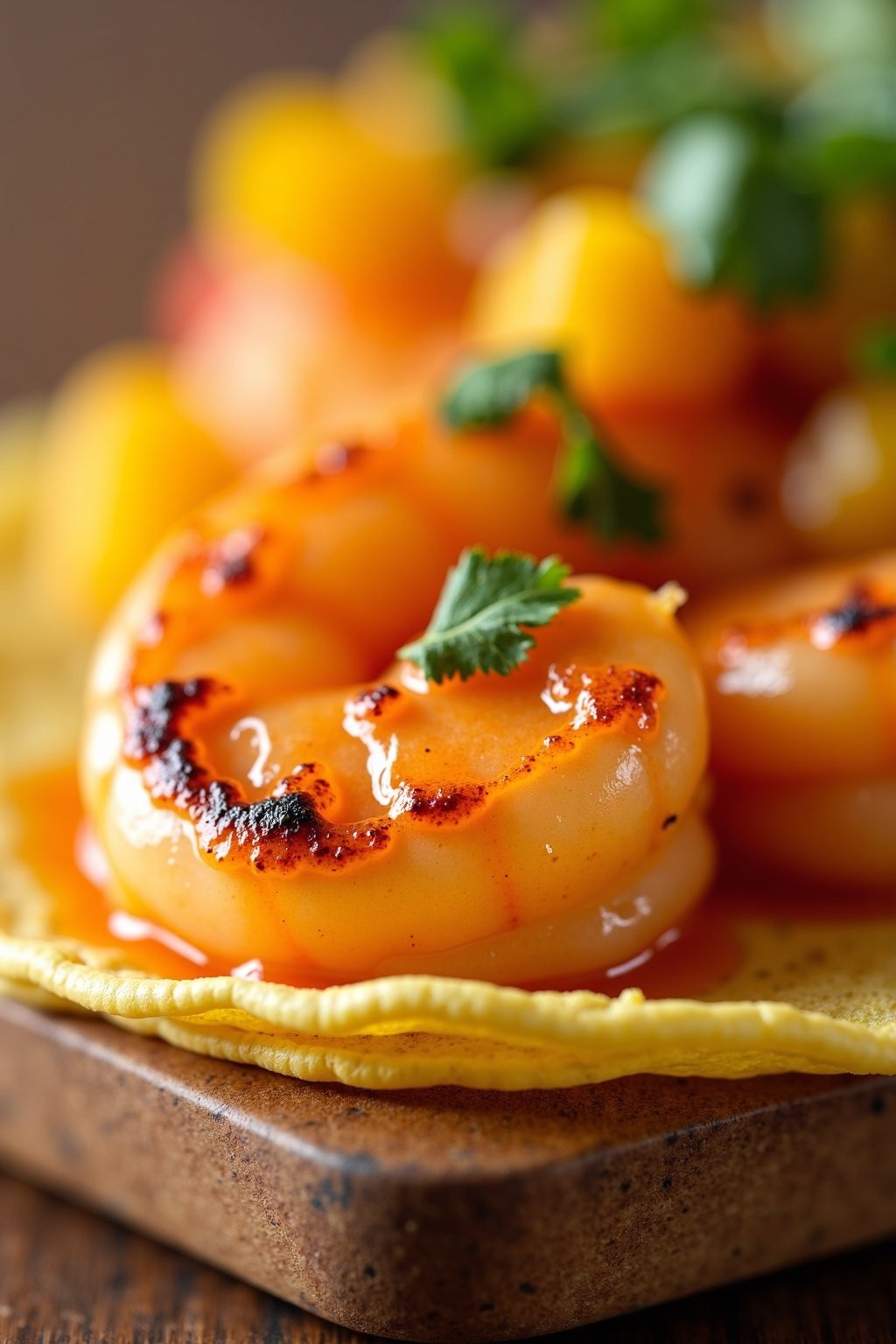 Grilled shrimp tacos with mango salsa recipe cross-section, detailed texture