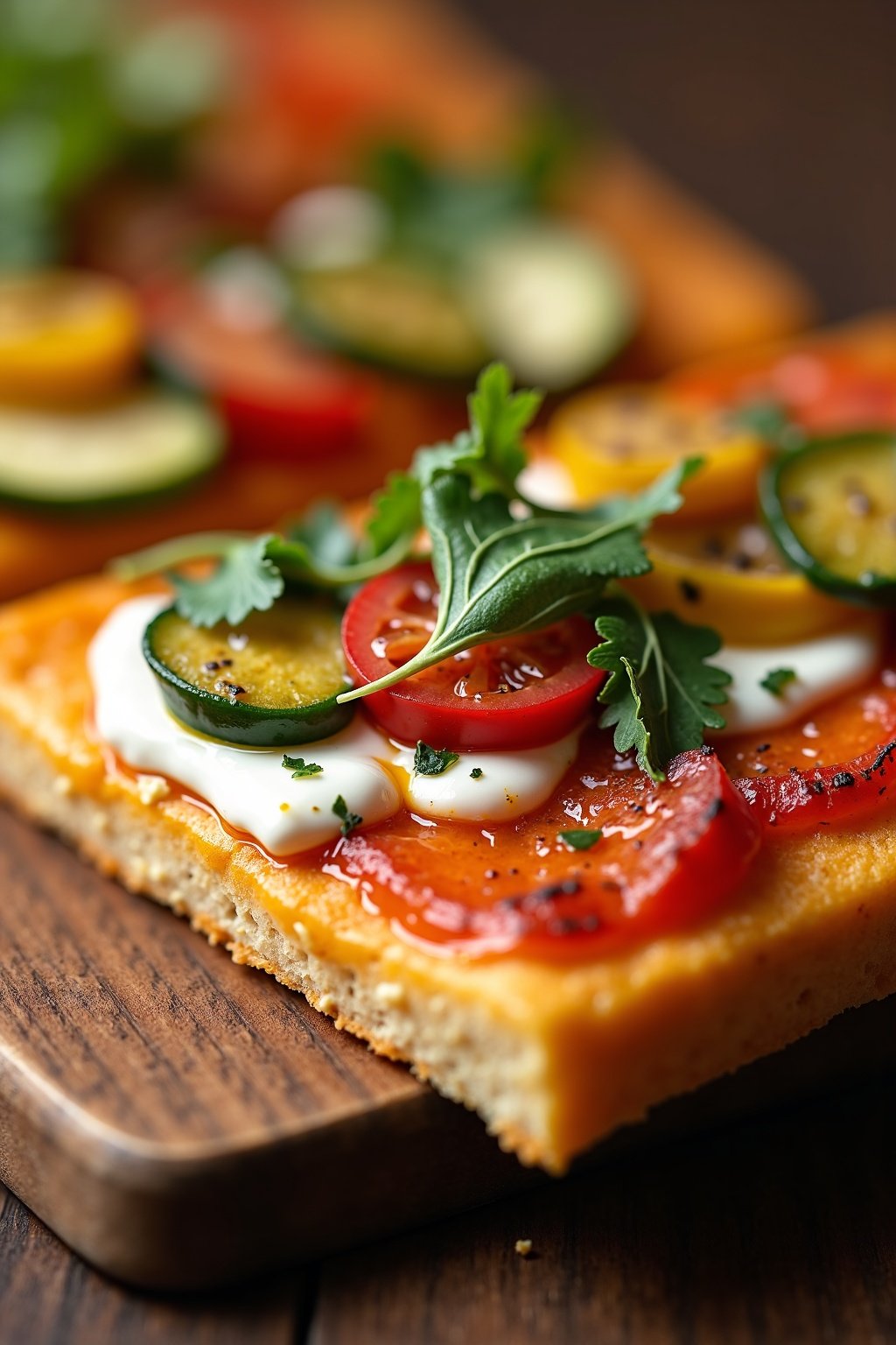 Grilled Vegetable Flatbread with Herb Ricotta cross-section, detailed texture