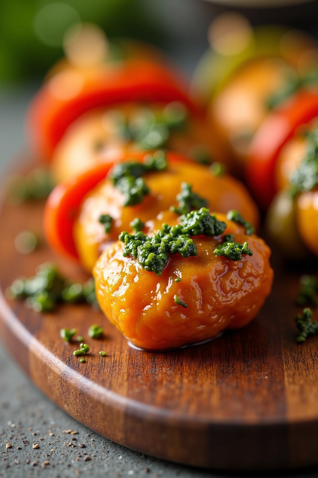 Grilled Vegetable Skewers with Chimichurri Sauce cross-section, detailed texture