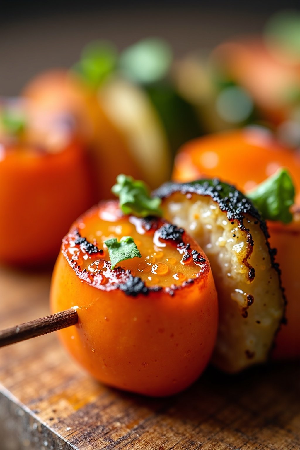 Grilled Vegetable Skewers with Herb Dressing cross-section showing texture