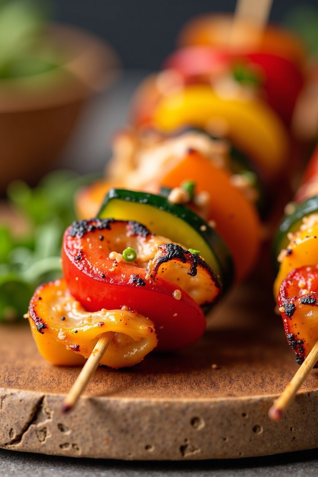 Grilled Vegetable Skewers with Tahini Sauce Recipe cross-section showing texture