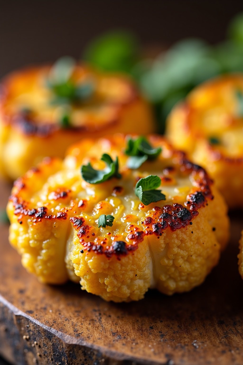 Herb-Crusted Grilled Cauliflower Steaks cross-section with detailed texture