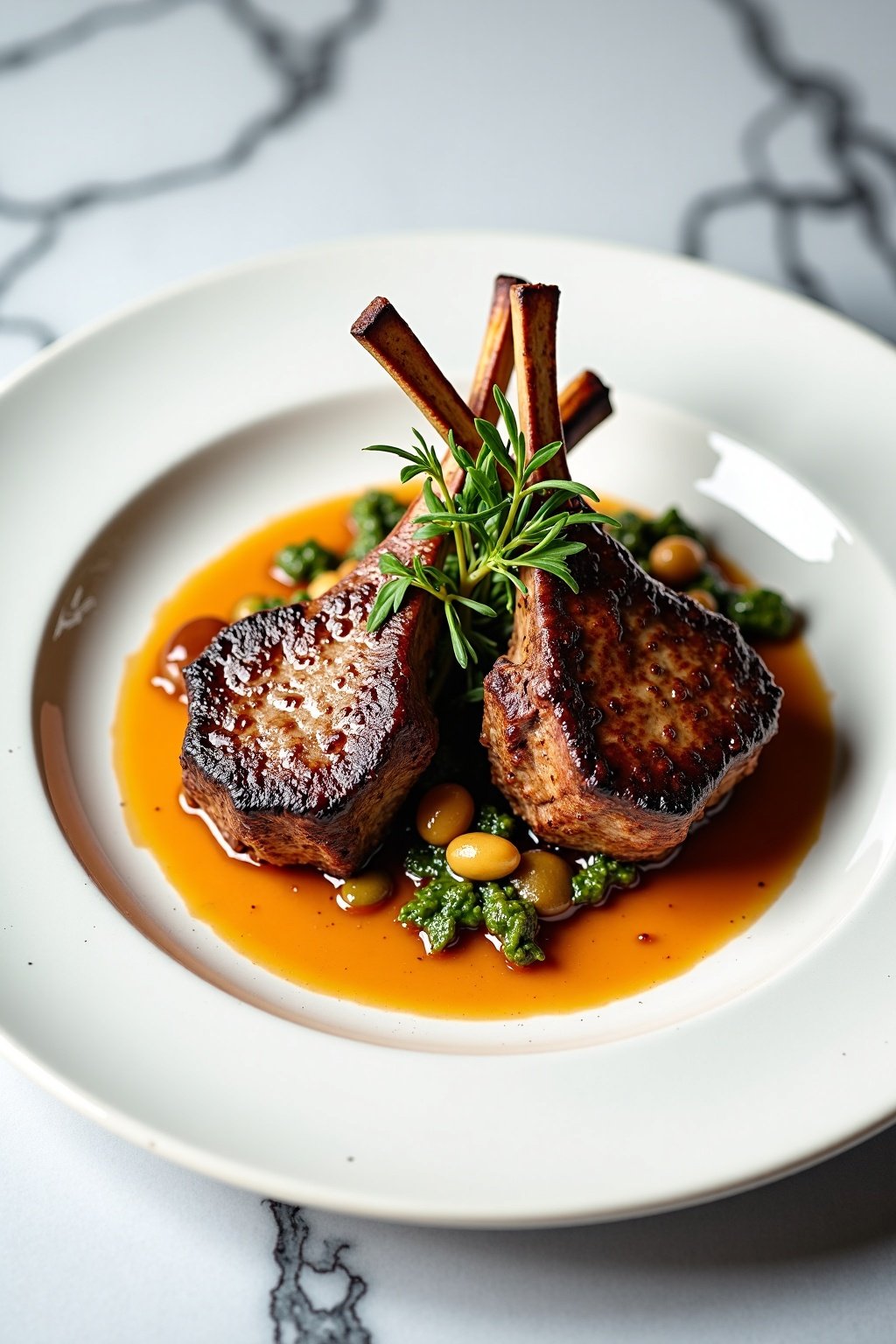 Herb-Crusted Grilled Lamb Chops for Father's Day Celebration on ceramic dish