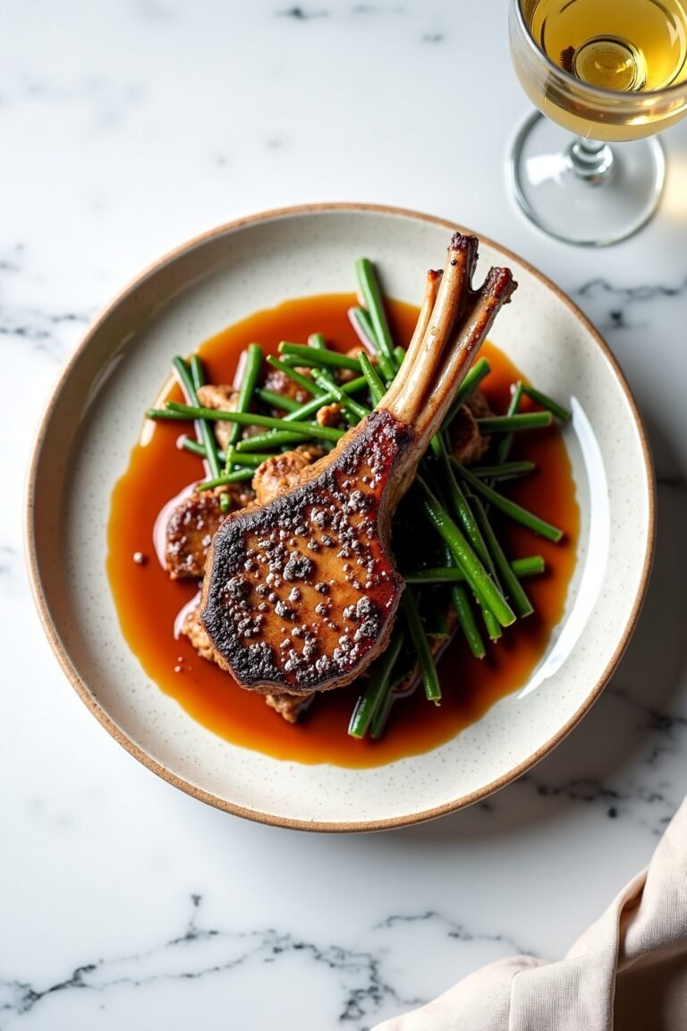 Herb-crusted Grilled Lamb Chops for Father's Day, on ceramic dish