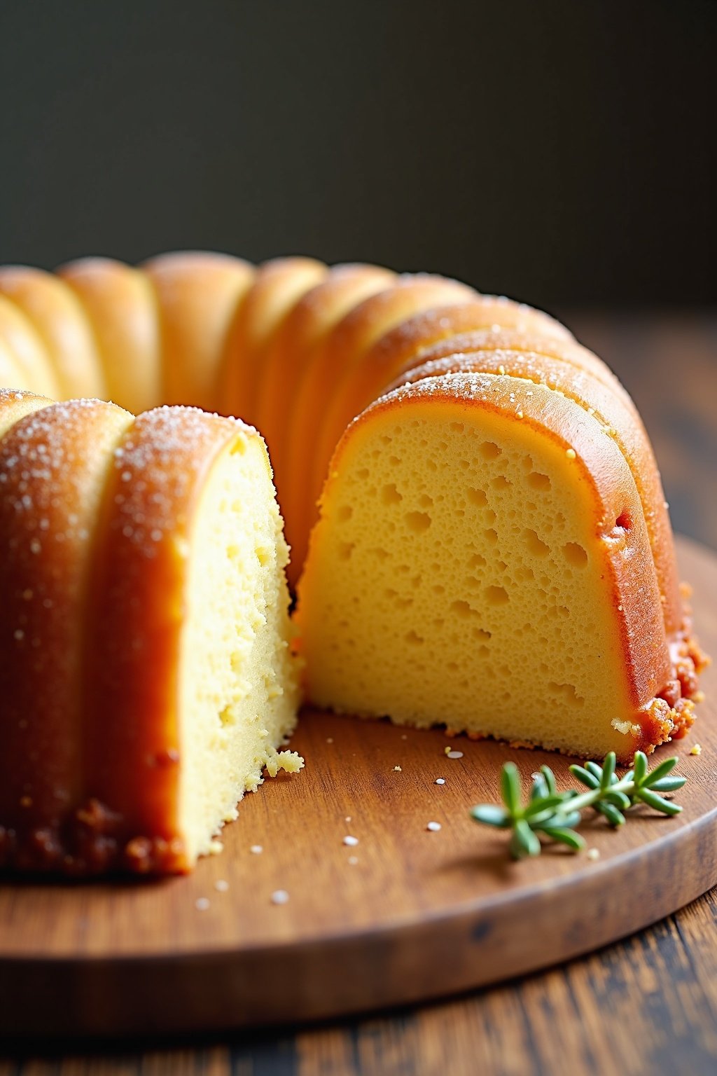 Lemon rosemary bundt cake for Mother's Day brunch cross-section or sliced