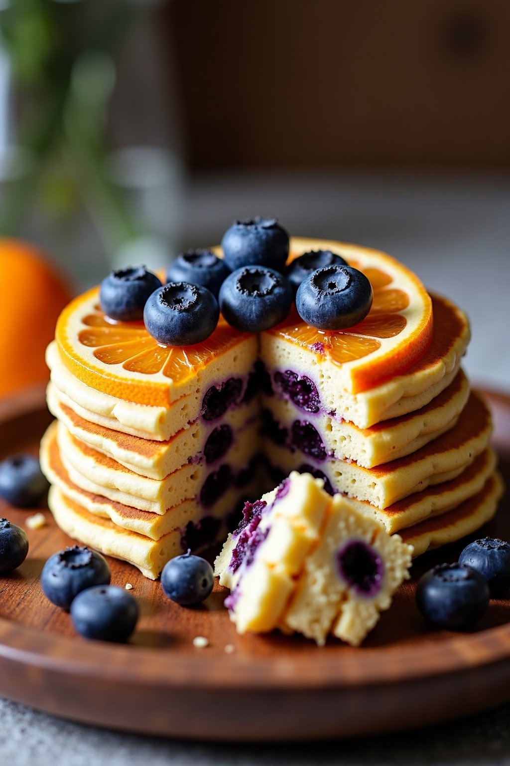 Mothers Day Citrus Blueberry Pancakes Recipe cross-section showing texture