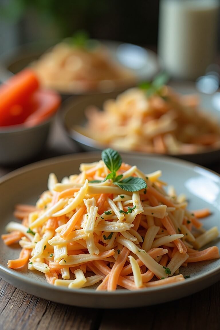 quick coleslaw in a white bowl with shredded cabbage, carrots, and fresh dill