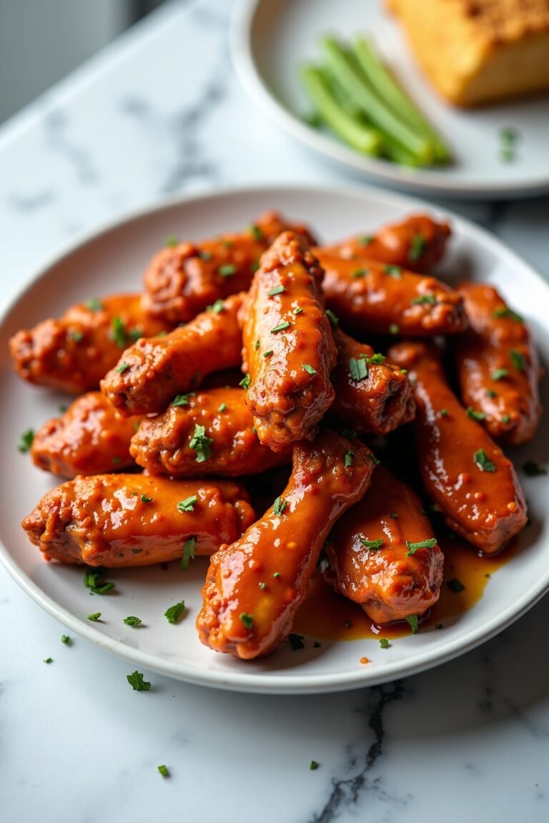 Smoky chipotle BBQ chicken wings recipe on marble, bright daylight