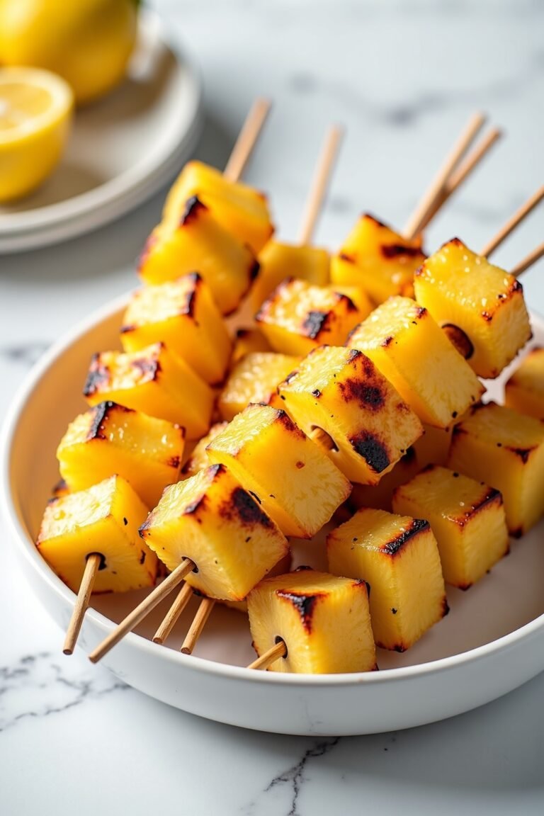 Ultimate grilled pineapple skewers for summer cookouts on a white marble surface