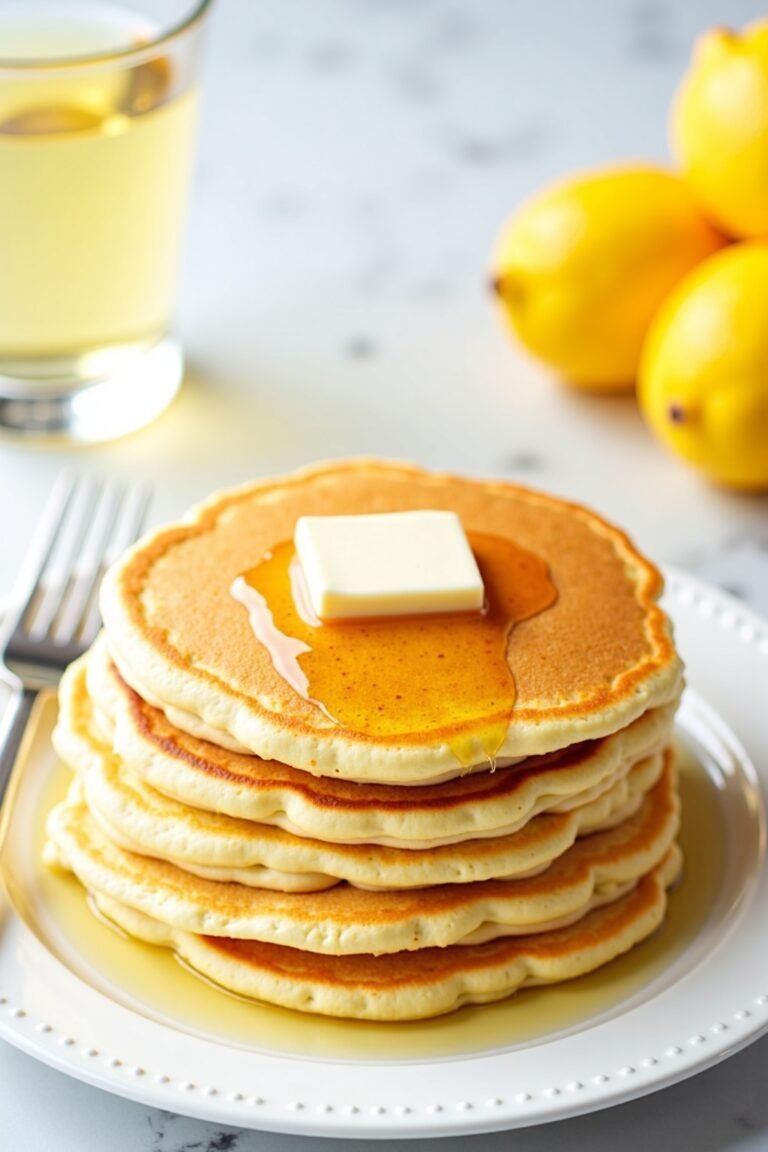 Zesty Lemon Ricotta Pancakes for Mother's Day Brunch on white marble surface
