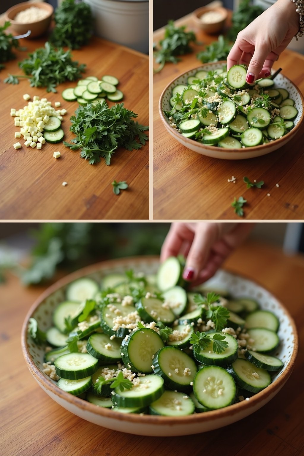 Homemade Cucumber salad preparation steps