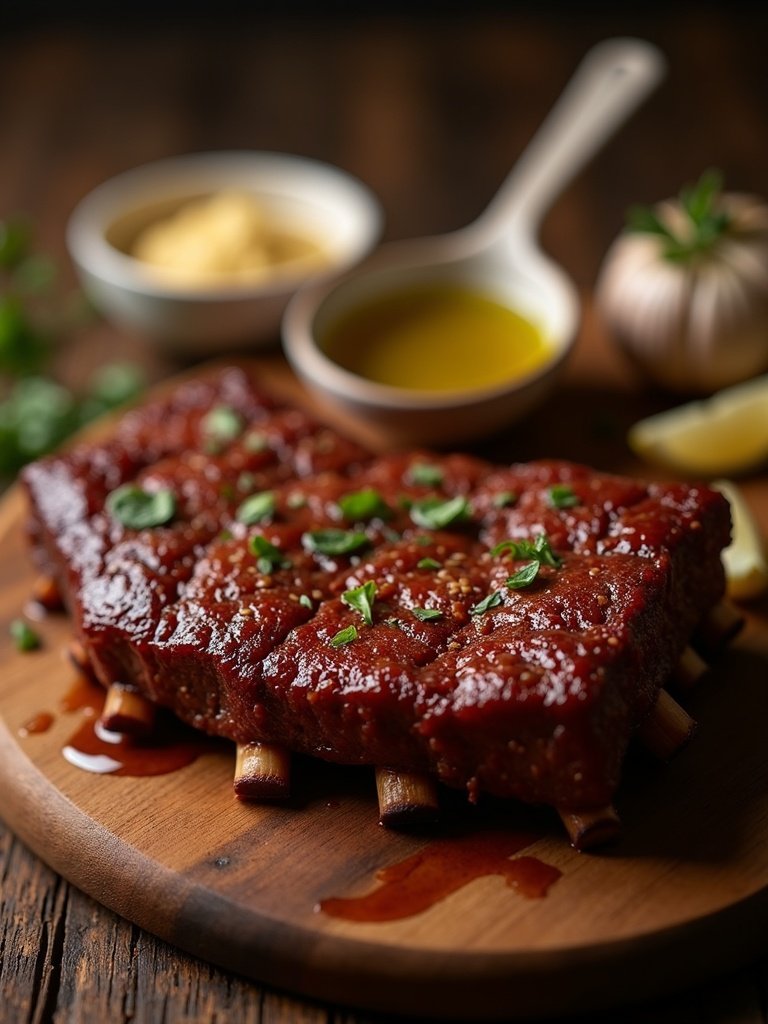 Quick BBQ ribs close up