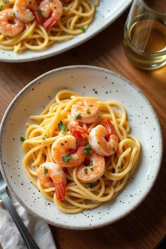 Marry Me Shrimp Pasta: Creamy, Dreamy & Ready in 30 Mins with roasted vegetables and herbs in a baking dish